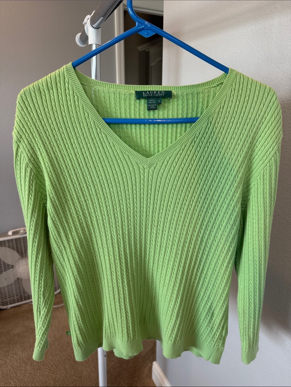Lauren Ralph Lauren Lime Green V-Neck Ribbed Sweater